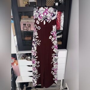 Express Floral Strapless Wide Leg Jumpsuit